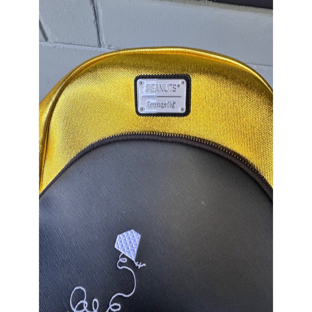 Loungefly Peanuts 75th Anniversary Mini Backpack Snoopy Charlie Brown Black Gold - Picture 2 of 11